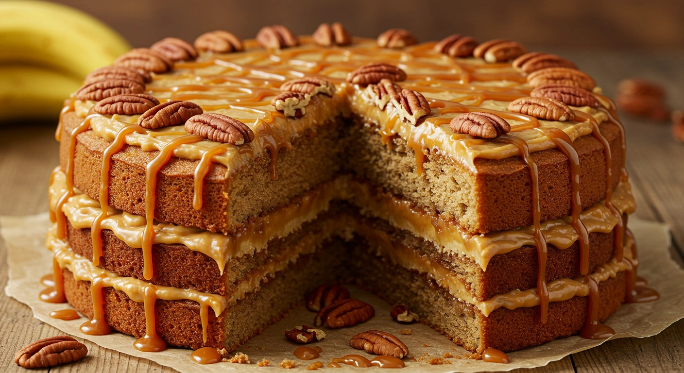 Banana Pecan Caramel Layer Cake